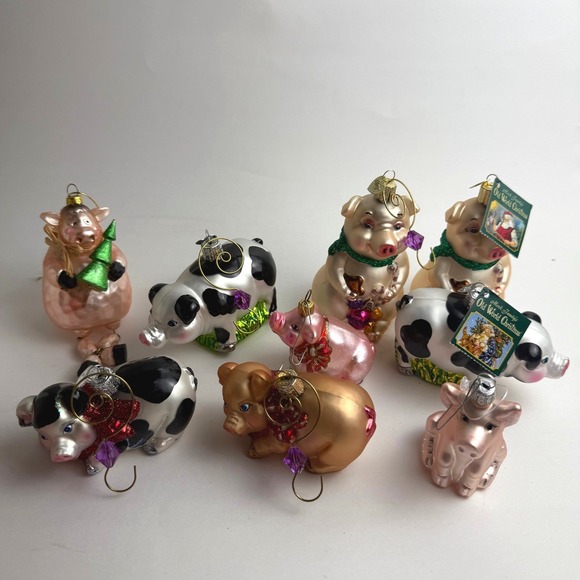 Lot of 9 Vintage Glass Pig Ornaments Merck Family Old‎ World Christmas & Others